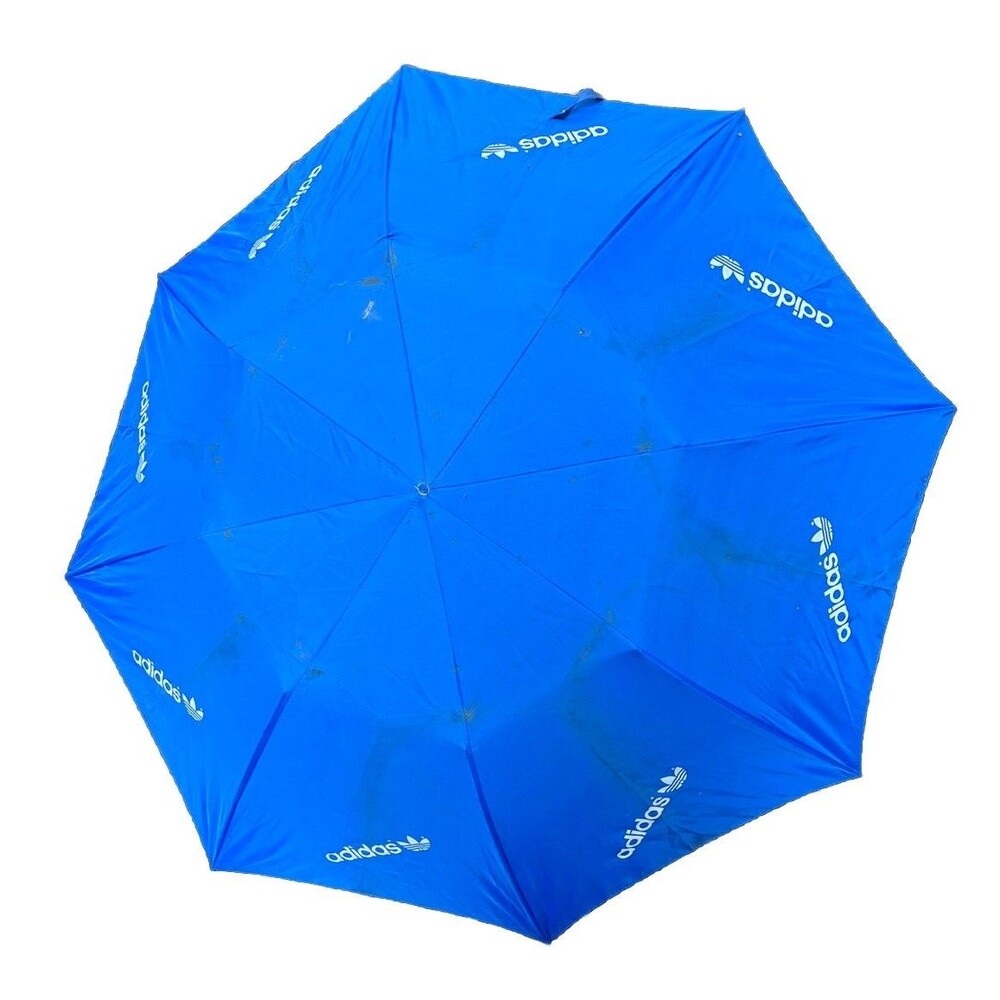 Vintage Adidas Trefoil Blue Automatic Umbrella 39” Diameter When Open 1980s-90s